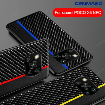 POCO X3 Atveju Xiaomi POCO X3 NFC Pocophone POCO M3 Atveju CENMASO Originalus Anglies Pluošto Tekstūros Oda Apsaugoti Galinio Dangtelio
