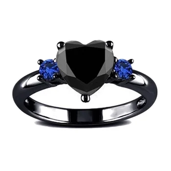Pora Žiedus - Vyrams, Juoda, Nerūdijančio Plieno Drakonas Modelio Mėlynos spalvos apatinis Žiedas ir Moterų Juodas Cirkonis Širdies Žiedą Dovanų Šalis