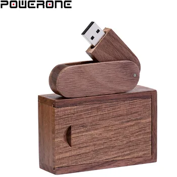 POWERONE (nemokamai logotipą) Medinis USB atmintukas pendrive 4 GB 16GB 32GB 64GB Sukimosi usb + box memory Stick fotografija