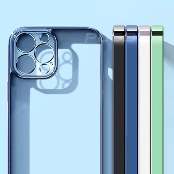 Prabanga Kvadratinių Rėmelių Danga Skaidrios TPU Case for iPhone 12 11 Pro Max Mini iPhone 