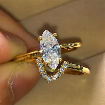 Prabanga Moterų Kristalų Cirkonis Akmuo Žiedas Nustatyti Aukso Spalvos Vestuvių Juostoje Žiedas Žada Nuotakos Sužadėtuvių Žiedai Moterims