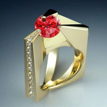 Prabanga Moterų Kristalų Raudonos Akmens Žiedas, Elegantiška Vintage Geltono Aukso Vestuviniai Žiedai, Moterų Mados Meilės Vestuvinis Žiedas O3T219