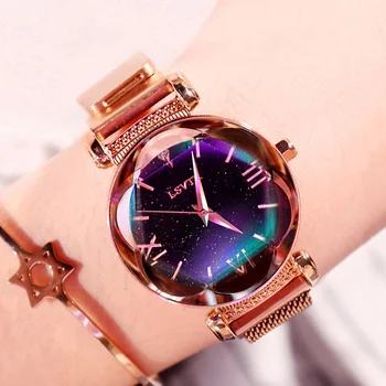 Prabanga Moterų Laikrodžiai Mados Elegantiškas Magnetas Sagtis Vibrato Violetinė Ponios Laikrodis 2020 Naujas Žvaigždėtas Dangus Romėnišką Dovana Laikrodis