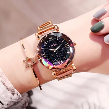 Prabanga Moterų Laikrodžiai Mados Elegantiškas Magnetas Sagtis Vibrato Violetinė Ponios Laikrodis 2020 Naujas Žvaigždėtas Dangus Romėnišką Dovana Laikrodis