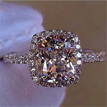 Prabanga Moterų Mergina Didelis Kristalų CZ Akmens Žiedas, Sidabro Spalvos Balta Mėlyna Žalia Violetinė Vestuviniai Žiedai Žada Vestuvinis Žiedas