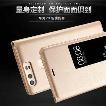 Prabanga PU Odos Apversti Telefoną Atveju Huawei P8 P9 Plius Originalus Stilius Peržiūrėti Langų Padengti Verslo Mobilųjį Telefoną Smart Flip Case