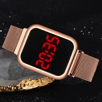 Prabanga Skaitmeninis Magnetas, Laikrodžiai Moterims, rožinė Aukso, Nerūdijančio Plieno Suknelė LED Kvarco Žiūrėti Moterų Laikrodis Relogio Feminino Lašas Laivas
