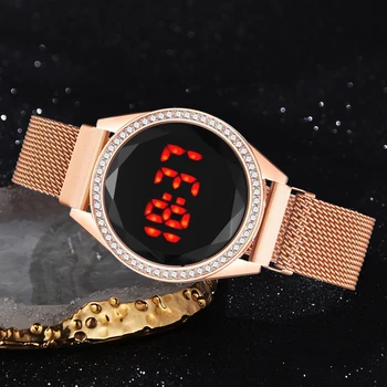 Prabanga Skaitmeninis Raudonų LED Laikrodžiai Moterims Magnetinio Nerūdijančio Plieno Diržas Kvarcinis Laikrodis Ponios Riešo Laikrodžių Mados Verslo Žiūrėti