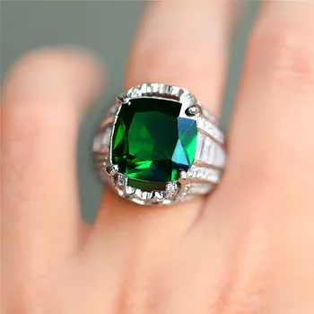 Prabanga Vyrai, Moterys, Big Green Akmens Žiedas Crystal Sidabro Spalvos Didelis Vestuvinių Žiedų Mielas Žada Solitaire Cirkonis Vestuvinis Žiedas