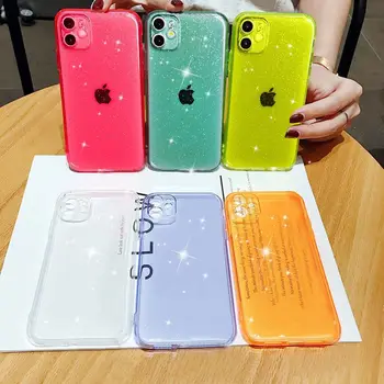 Prabangių Saldainių Skaidrus Telefono dėklas Skirtas Iphone 12 Mini Pro 11 XS MAX X XR SE 7 8 plius Minkšto Silikono violetinė žalia oranžinis dangtelis