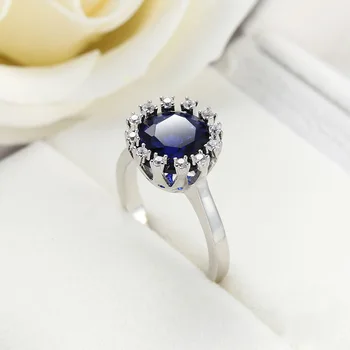 Prabangos Nekilnojamojo 925 sterlingas sidabro Žiedas 1Ct mėlyna CZ Vestuvių Papuošalai, Žiedai, Sužadėtuvių Moterų vestuvių papuošalai