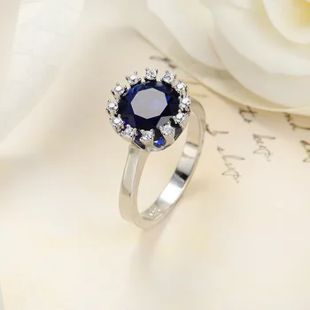 Prabangos Nekilnojamojo 925 sterlingas sidabro Žiedas 1Ct mėlyna CZ Vestuvių Papuošalai, Žiedai, Sužadėtuvių Moterų vestuvių papuošalai
