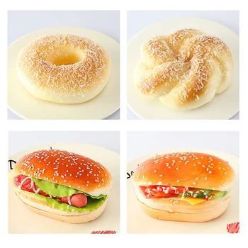 Pranešk apie netikrą duona Hamburger Modeliavimas Dekoro Pyrago Išspausti Apdailos namų minkštas dekoratyvinės vitrinos fotografijos rekvizitai Virtuvės Žaislas