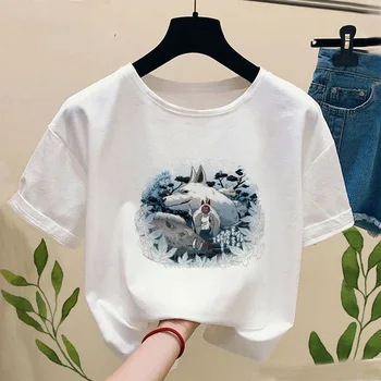 Princesė Mononoke T-marškinėliai su Spausdinimo Ghibli Studio Marškinėlius Moterims Atsitiktiniai trumpomis Rankovėmis Marškinėliai, Harajuku T-shirts