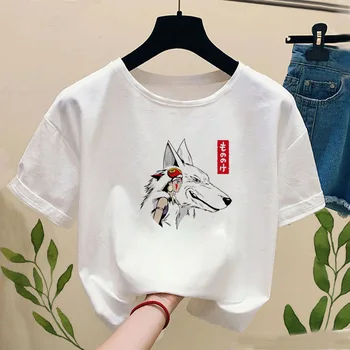 Princesė Mononoke T-marškinėliai su Spausdinimo Ghibli Studio Marškinėlius Moterims Atsitiktiniai trumpomis Rankovėmis Marškinėliai, Harajuku T-shirts