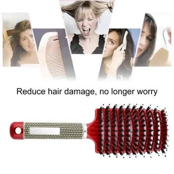 Pro Moterų Plaukų, Galvos odos Masažas Šukų Šerių & Nailono Hairbrush Šlapias Garbanotas Detangle Plaukų Šepetys Salonas Šukuosenų Formavimo Priemonės