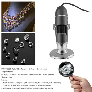 Profesinės USB Skaitmeninis Mikroskopas 1000X 800X 8 LED 2MP Elektroninių Mikroskopų Endoskopą Zoom Fotoaparatas didinamasis stiklas+ Liftas Stovas naujas
