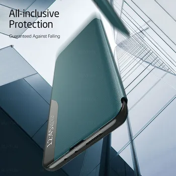 PU Odos Smart Langą Peržiūrėti Flip Dangtelis Xiaomi Mi 10 10T Pro Lite POCO M3 X3 NFC Redmi Pastaba 9 S 8 8T 9A 9C Magnetas Stovi Atveju