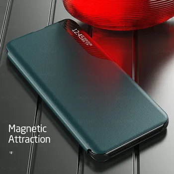 PU Odos Smart Langą Peržiūrėti Flip Dangtelis Xiaomi Mi 10 10T Pro Lite POCO M3 X3 NFC Redmi Pastaba 9 S 8 8T 9A 9C Magnetas Stovi Atveju