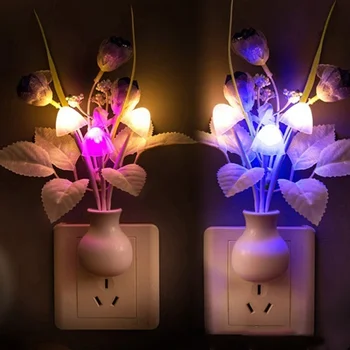 Puikus Spalvingas LED Alyvinė Naktį Šviesos Lempos Grybų Romantiška tulpių Naktinis Apšvietimas, Namų Meno Dekoras Apšvietimas JAV/EU Plug