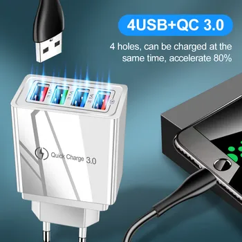 QC 3.0 greitai imti 4 USB multi-port 5V/9V/12V smart kelionės mobiliųjų telefonų kroviklį JAV reglamentai Europos standartą 3A spartusis įkrovimas