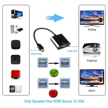 QGeeM HDMI į VGA adapteris Skaitmeninio į Analoginį Vaizdo Garso Keitiklis Kabelis, 1080p Xbox 360 PS3, PS4 PC Nešiojamas TV Box Projektorius