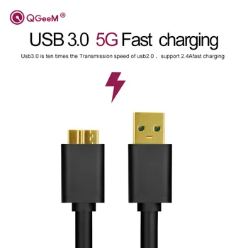 QGEEM Micro USB 3.0 Cable Type A-Micro B Kabelį, Skirtą Išorinį Kietąjį Diską Diskas HDD Samsung S5 Note3 USB HDD Duomenų Kabelis