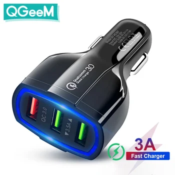 QGEEM QC 3.0 3 USB Automobilinis Įkroviklis Greitai Įkrauti 3.0 3-Uostai, Greitas Įkroviklis, Automobilinis Telefonas Įkrovimo Adapteris, skirtas 