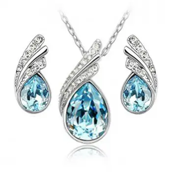 QiLeSen Fine jewelry s925 sterlingas sidabro spalvos tinka ponios vestuvių jūros mėlyna kristalų nustatyti, karoliai, auskarai nustatyti yw021