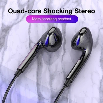 Quad-core Laidines Ausines 3,5 mm Sportas Ausinių Su Bass Mobiliojo Telefono Ausinių Laidus Stereo laisvų Rankų įranga Mic Muzikos Ausinės