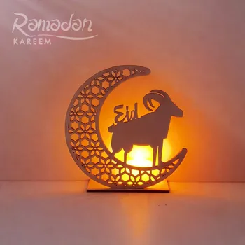 Ramadanas Eid Mubarakas Papuošalai Namų Mėnulis LED Žvakės Šviesos Medinė Lenta Kabo Pakabukas Islamo Musulmonų Įvykis Šalies Prekių