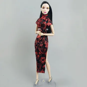Raudona Gėlių Mados Lėlės Drabužius Barbie Lėlės Suknelė, Komplektai, Kinų Tradicinė Qipao Drabužių 1/6 Lėlės Priedai Žaislas
