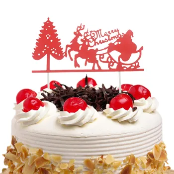 Raudona Tortas Topper Linksmų Kalėdų, Laimingų Naujųjų Metų Cupcake Rėžtuvės Vėliavas 