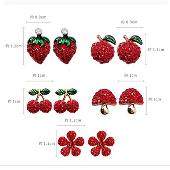 Raudonų vyšnių, braškių, gėlių Jaunų medžių auskarai S925 pin auskarai saldus mergaitišką temperamentas mados juvelyrika priedai
