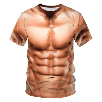 Raumenų 3D spausdinimo mados T-shirt vyrams ir moterims, poroms, Raumenų stiliaus streetwear laisvi ir patogus audinys, O-kaklo vyriški T