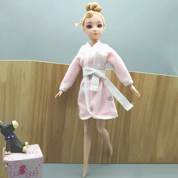 Rausva Pilka Širdies Chalatas Barbie Lėlės Vonios Tinka Žiemos Pajama Dėvėti Miego Drabužius Barbie, Play House Žaislai