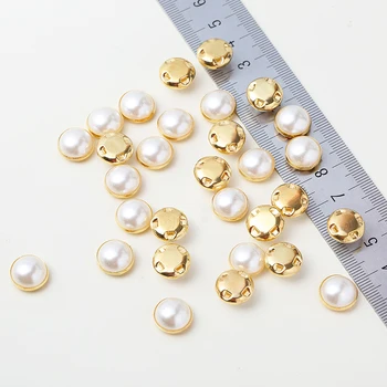 RESEN 6mm 8mm,10mm,12mm Siūti Perlai, Skirtos Suknelės Su Letena Aukso/Skiedra Letena Cirkonio Apvalios Perlas Mygtuką Siūti Ant Akmenų