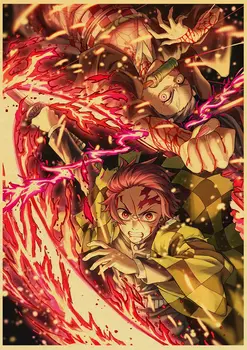 Retro Demon Slayer: Kimetsu Nr. Yaiba Tanjirou Nezuko Anime, Manga Sienos Plakatą, Skirtą Kambarį Namuose Meno Apdaila