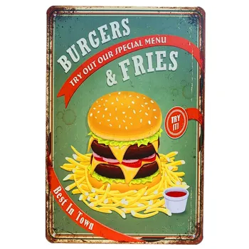 Retro GRILIS Hamburger Pūsti Hot Dog Fri, Cupcake Kavos Meniu Ledų Plakatas Metalo Alavo Ženklai Pub Baras, Greito Maisto Parduotuvė, Sienų Dekoras