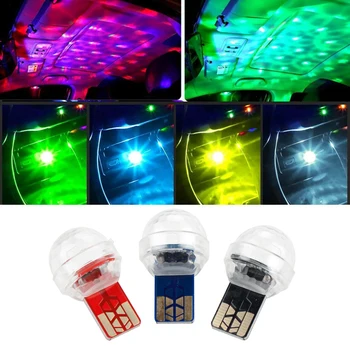 RGB Mini LED Automobilio USB Atmosfera Interjero, Aplinkos Šviesos Spalvinga Muzikos Garso Lempa USB Dekoratyvinės Šviesos Automobilių Reikmenys