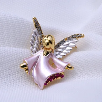 Rinhoo mažas angelas kalnų krištolas Sagė pin kristalų sparnus rožinė Fėja Sages moterims šalis dekoro papuošalai, Dovanos