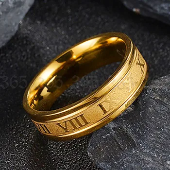 Romėniškais Skaitmenimis Graviravimas Nerūdijančio Plieno 3 Spalvų Moterų Žiedas Klasikinis Elegantiškas Aukso Spalvos Vestuvių Papuošalai