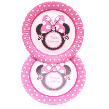 Rožinė Minnie Mouse Vienkartiniai Indai Rinkinys Disney Baby Girl Naudai Minnie Popieriaus Taurės Plokštė Šiaudų Gimtadienio Apdailos Tiekimo