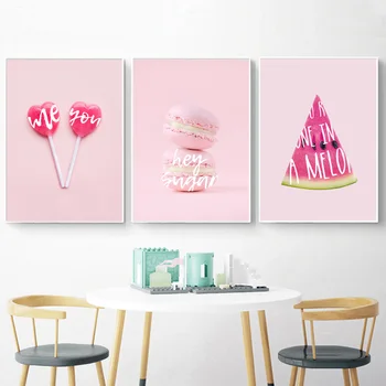 Rožinė Vasaros Saldainiai, Ledai Maisto Nuotrauką Mados Darželio Plakatas Indie Pop Drobė Sienos Menas Spausdinti Tapybos Mergaičių Kambario Apdaila