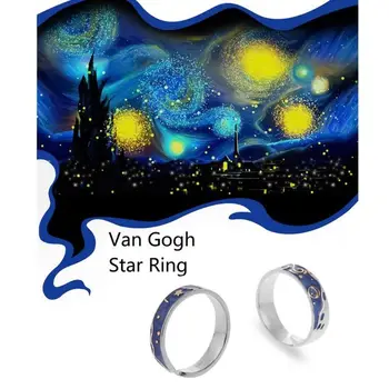 S925 Van Gogh Žvaigždėtas Dangus Atidaryti Meilužis Žiedai Juosta Romantiška Pora Papuošalai Žiedas