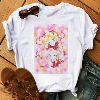 Sailor Moon 90s juokingi Marškinėliai Harajuku Moterų Marškinėlius Estetinės katė Anime Moterys Mielos Moterys T-shirt Kawaii Tees Mados Ullzang