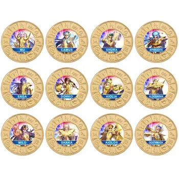 Saint Seiya Zodiako ženklas Aukso Saint Proginių Monetų Rinkinys su Monetos Turėtojas Japonijos Anime Iššūkis Monetos Dovana Vaikinams Vyrams