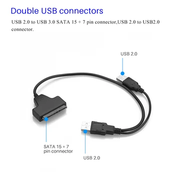 SATA Dual USB 2.0 22pin Adapteris Kabeliai, 2.5 colių 7+15Pin SATA Duomenų Maitinimo Laidas 2.5