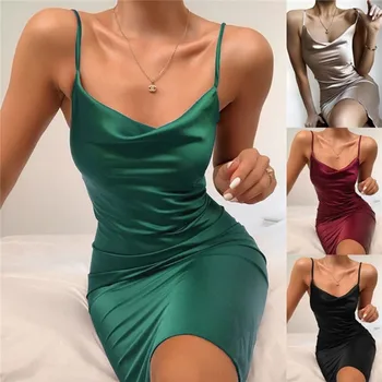 Satino Suknelė Nėrinių Iki 2020 M. Vasarą Moterys Bodycon Mini Suknelė Be Rankovių Backless Plonas Elegantiškas Šalis Komplektus Seksualus Klubas Drabužius