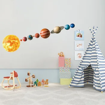 Saulės sistemos planetos 3D Sienų Lipdukas Vaikams kambariai Fone sienų apdailai namų tapetai darželio Sienų lipdukai